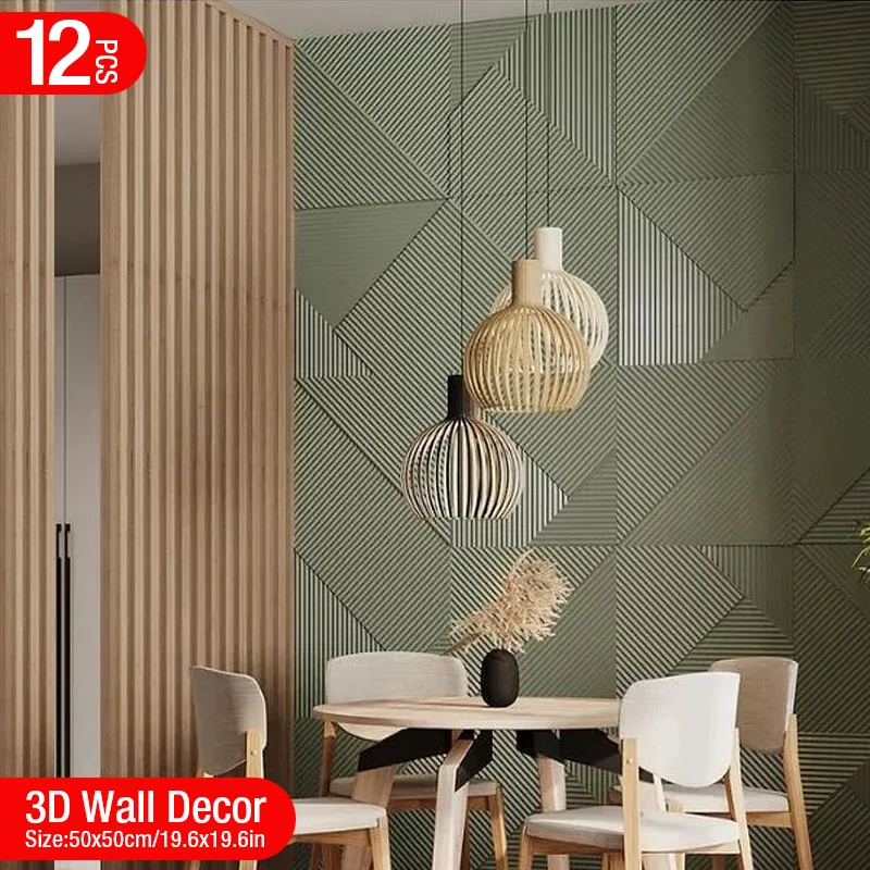 Wall Panel 3D Texture - 12 Stück 50 cm 3D-Wanddekoration, Holzmaserung,