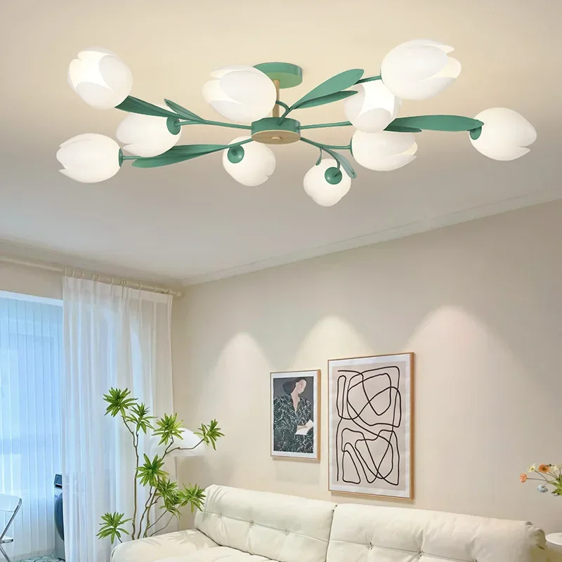 Interior Design Kitchen And Living Room - Kronleuchter mit Blumendesign, moderne Schlafzimmer-LED-Deckenleuchten für
